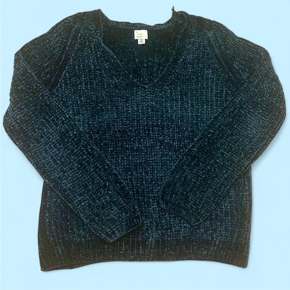 A New Day Green V-Neck Sweater with Textured Knit